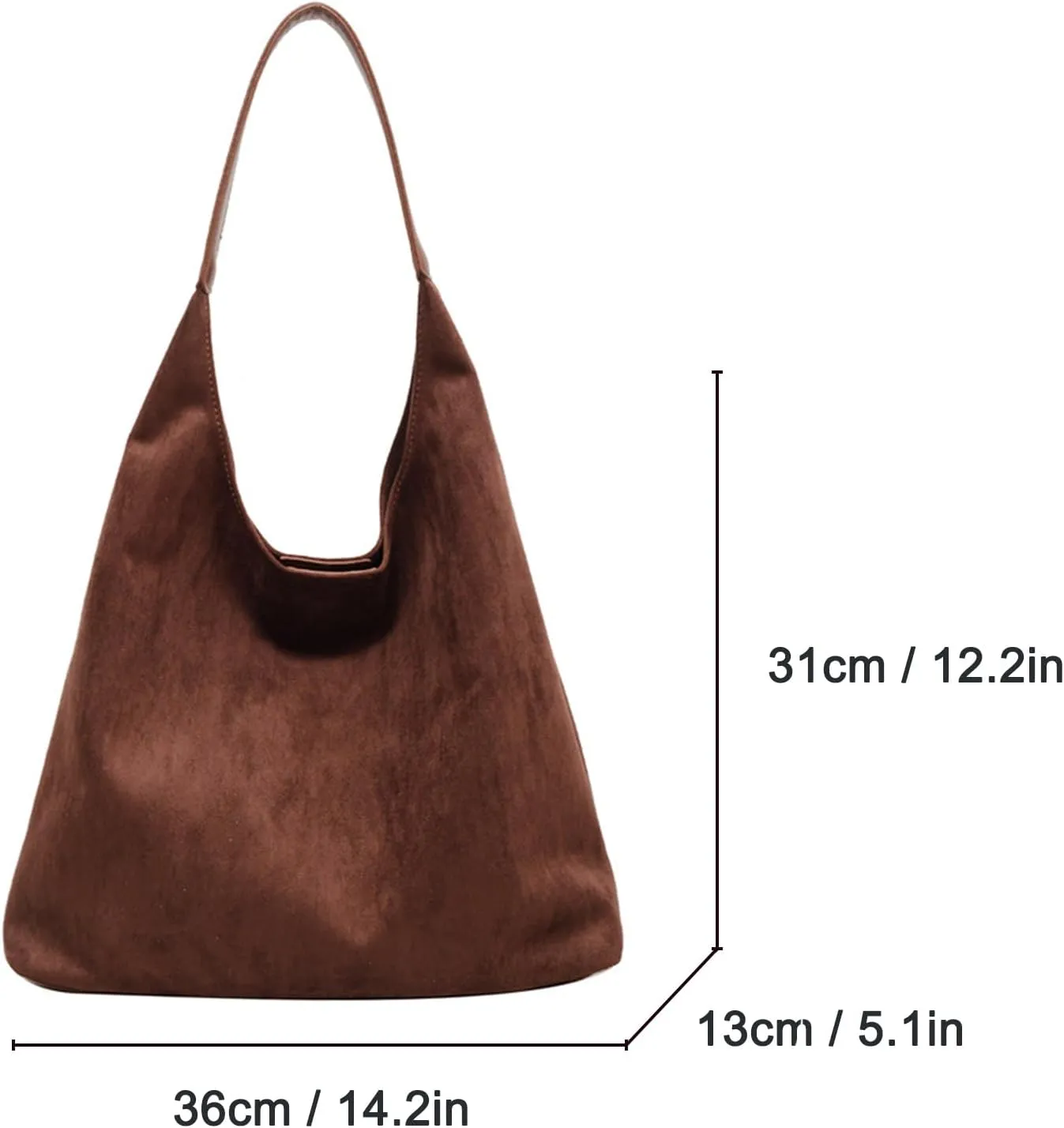 Suede Bags for Women - Brown Suede Tote and Shoulder Bag with Zipper Purse