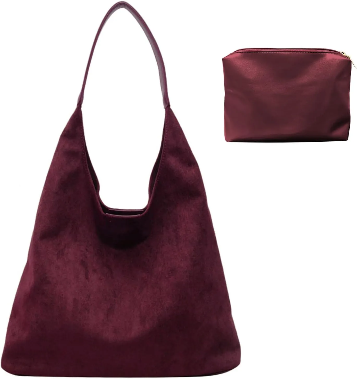 Suede Bags for Women - Brown Suede Tote and Shoulder Bag with Zipper Purse