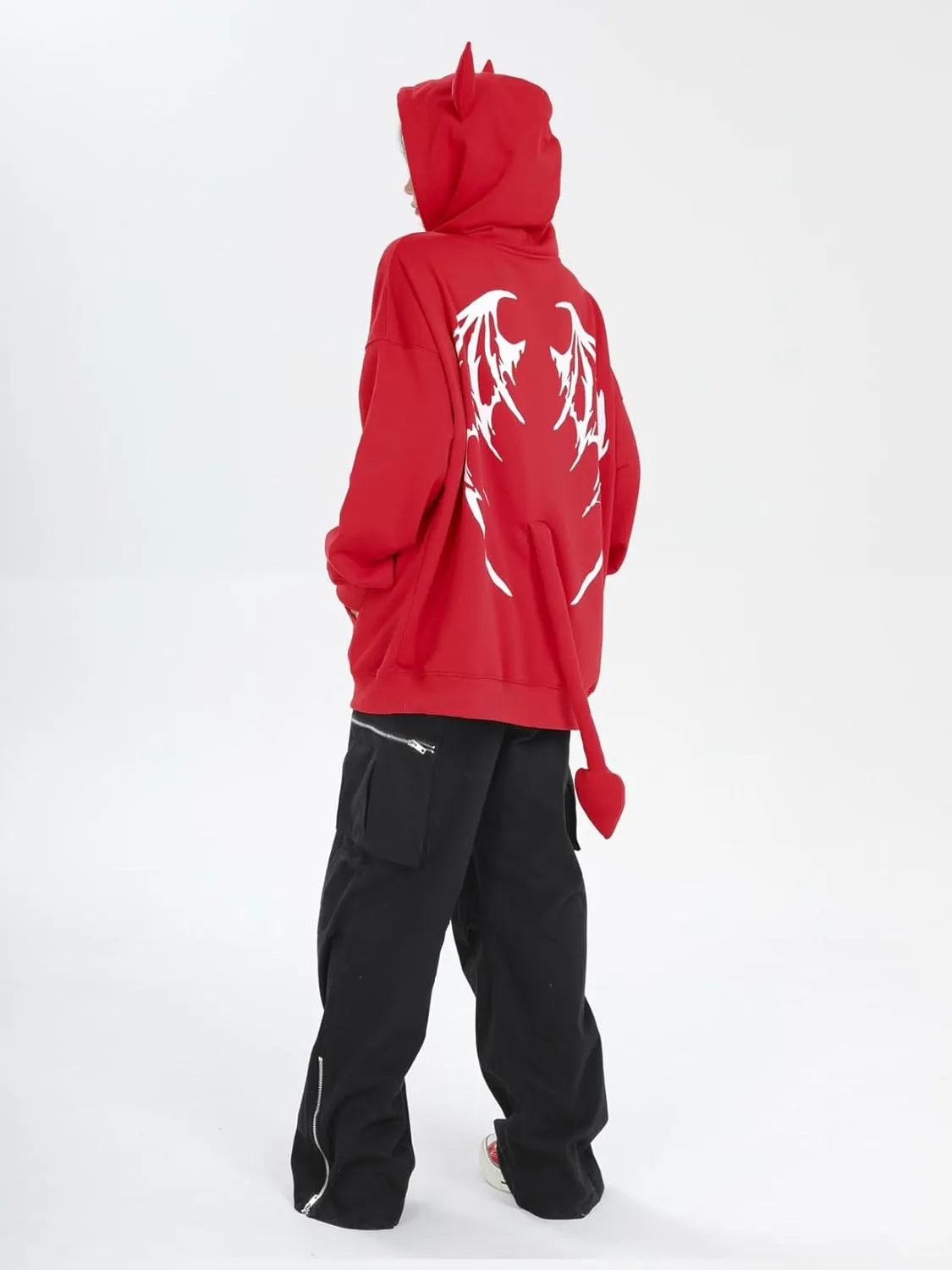 Sumleno Devil Horn Zip Up Hoodie Women Y2K Clothing Oversized Emo Alt Hooded Sweatshirt Punk Goth Aesthetic Grunge Pullover