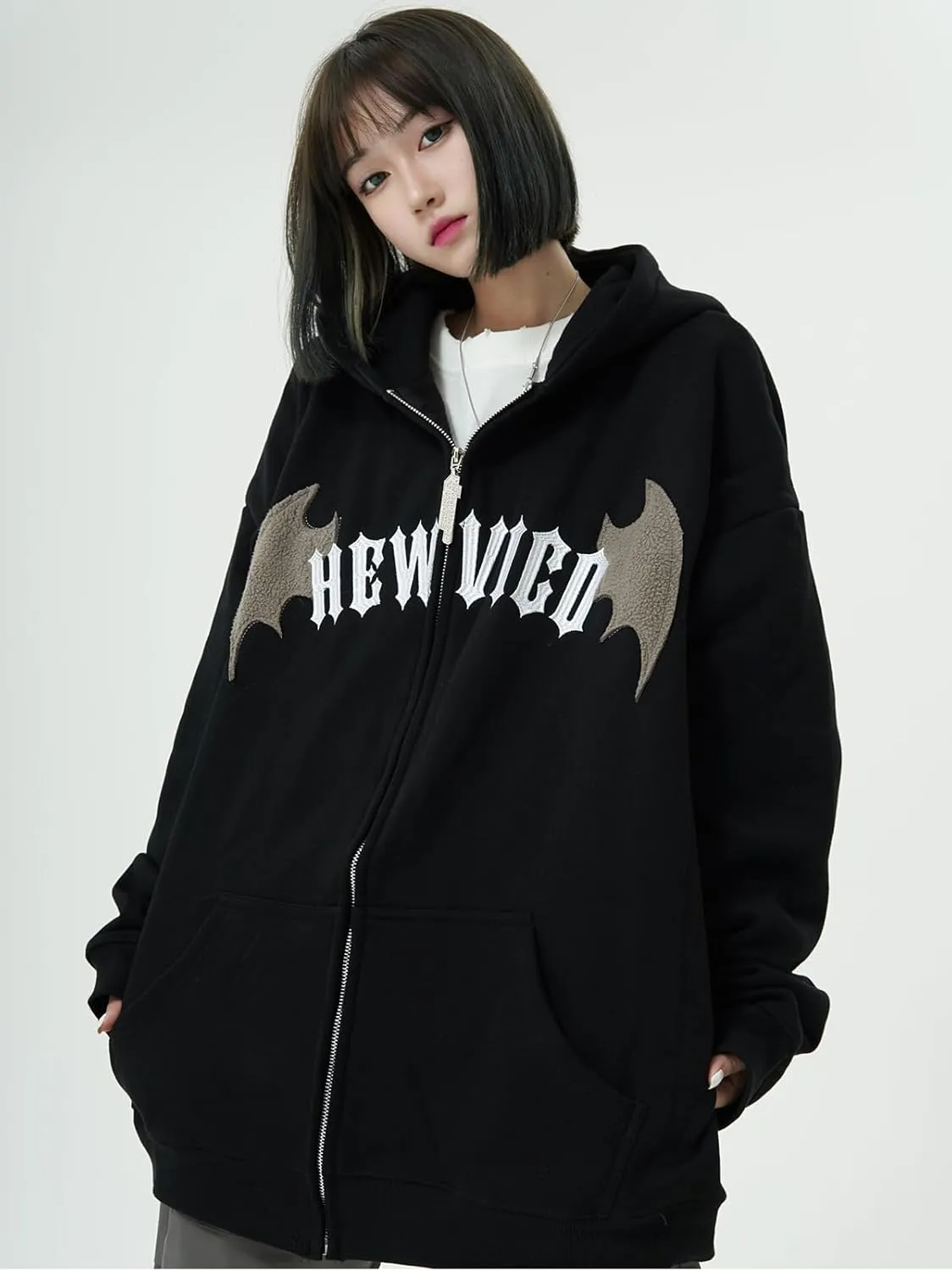 Sumleno Devil Horn Zip Up Hoodie Women Y2K Clothing Oversized Emo Alt Hooded Sweatshirt Punk Goth Aesthetic Grunge Pullover