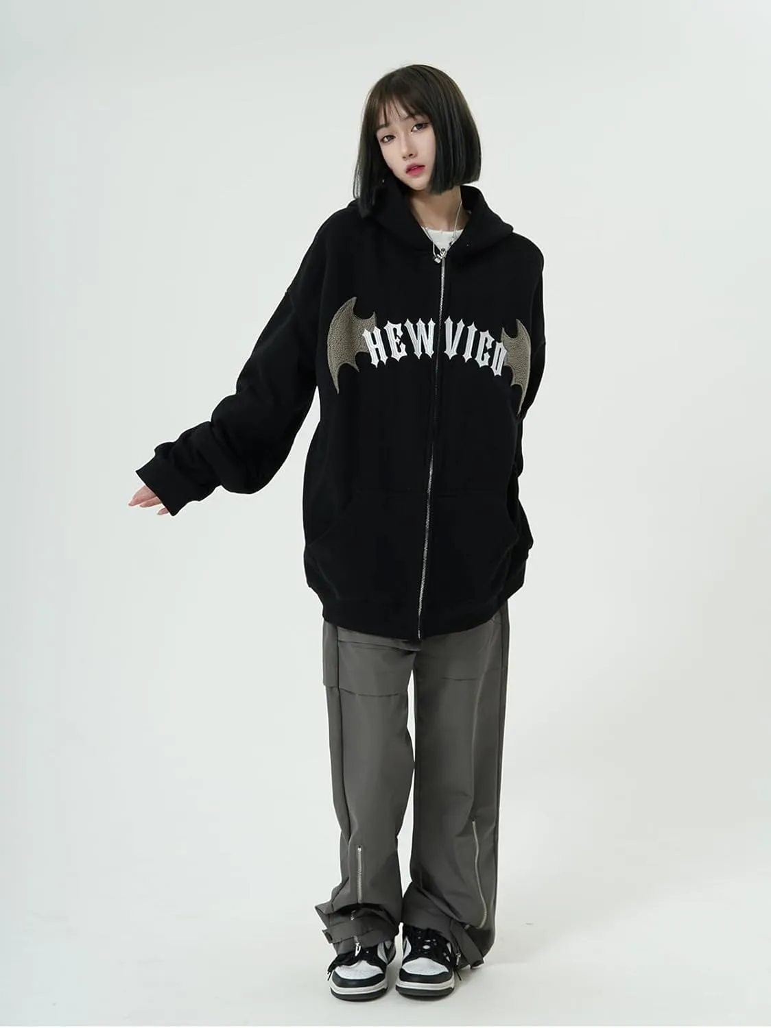 Sumleno Devil Horn Zip Up Hoodie Women Y2K Clothing Oversized Emo Alt Hooded Sweatshirt Punk Goth Aesthetic Grunge Pullover