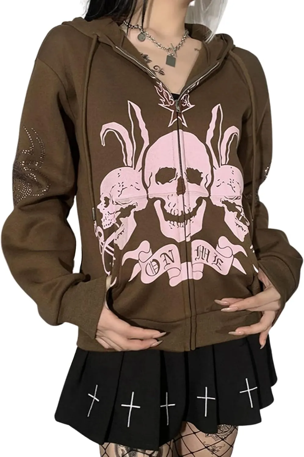 Sumleno Fairy Grunge Clothes Alt Emo Clothing Y2k Zip Up Hoodie Oversized Hooded Sweatshirt Harajuku Aesthetic Jacket