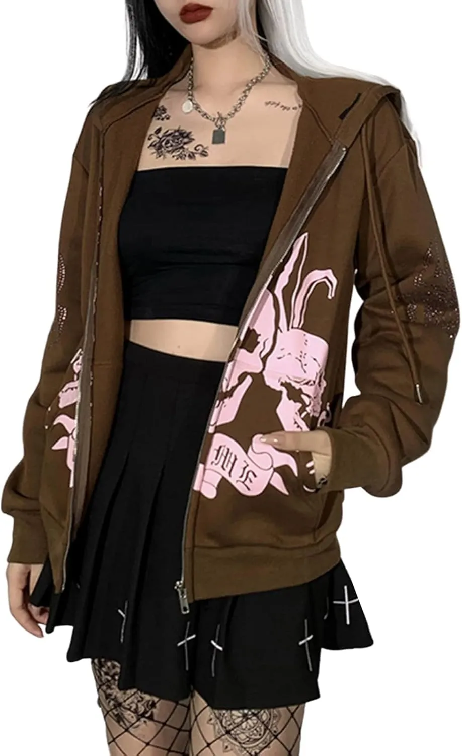 Sumleno Fairy Grunge Clothes Alt Emo Clothing Y2k Zip Up Hoodie Oversized Hooded Sweatshirt Harajuku Aesthetic Jacket