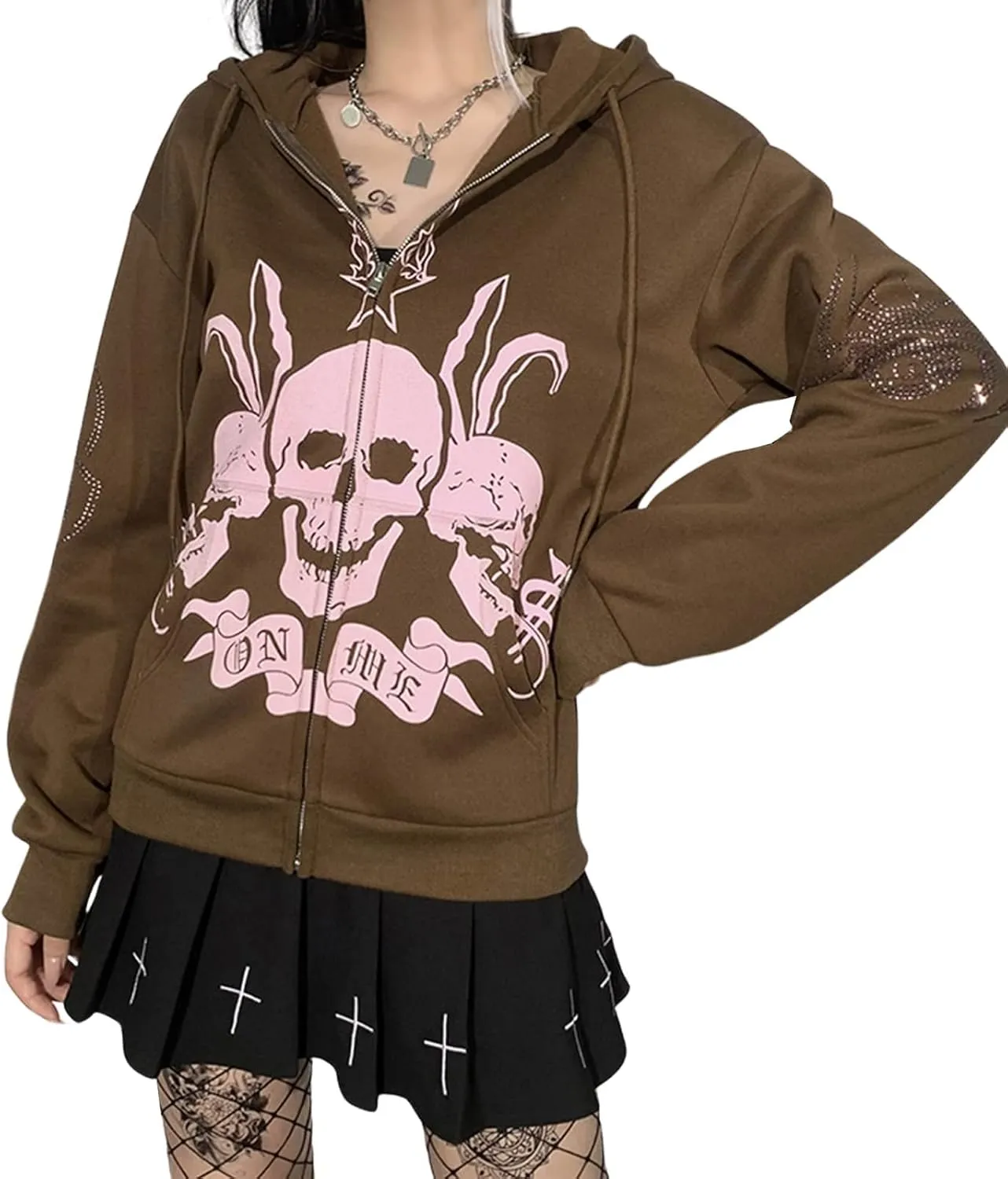 Sumleno Fairy Grunge Clothes Alt Emo Clothing Y2k Zip Up Hoodie Oversized Hooded Sweatshirt Harajuku Aesthetic Jacket