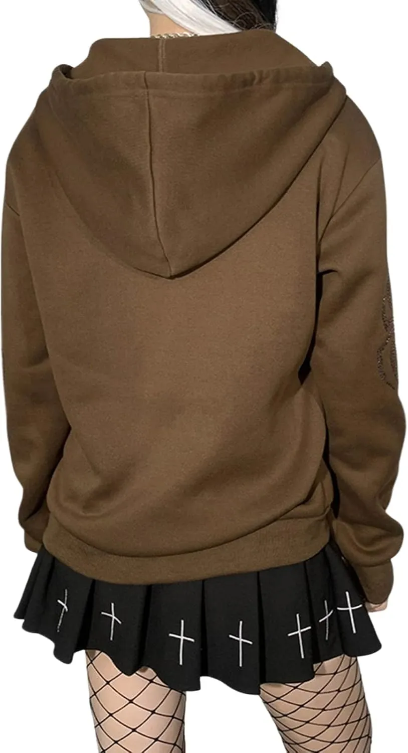 Sumleno Fairy Grunge Clothes Alt Emo Clothing Y2k Zip Up Hoodie Oversized Hooded Sweatshirt Harajuku Aesthetic Jacket