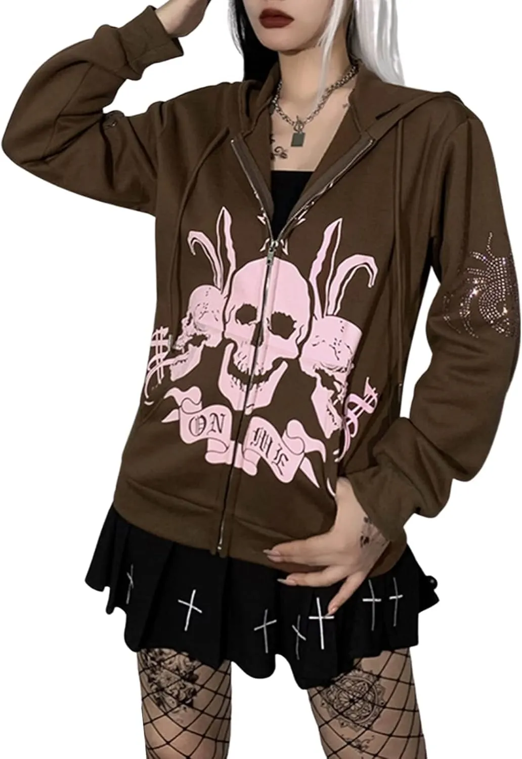 Sumleno Fairy Grunge Clothes Alt Emo Clothing Y2k Zip Up Hoodie Oversized Hooded Sweatshirt Harajuku Aesthetic Jacket