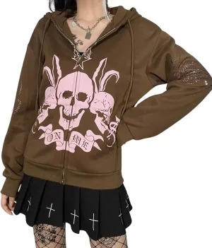 Sumleno Fairy Grunge Clothes Alt Emo Clothing Y2k Zip Up Hoodie Oversized Hooded Sweatshirt Harajuku Aesthetic Jacket