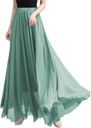 Summer Beach Skirt for Women Flowy Chiffon Maxi Skirts Floor Length High Waisted Pleated Skirt Vintage Tea Party Dresses