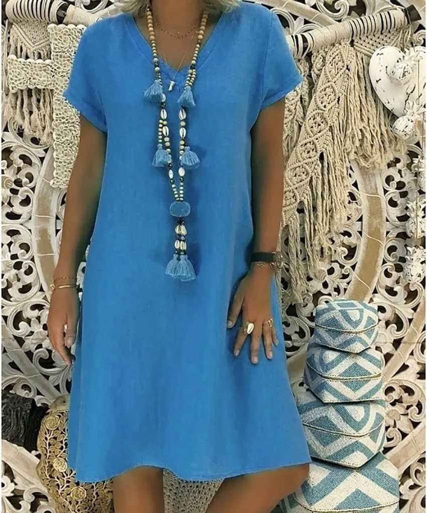 Summer Casual T Shirt Dresses for Women 2024 Plus Size Ladies Dress Womens Slim Dresses 2024 Cotton Linen Dresses