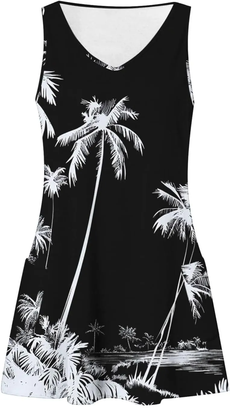 Summer Dresses 2025 Women Casual V Neck Sleeveless Sundresses Hawaiian Tank Dress Boho Beach Dresses Swimsuit Coverup