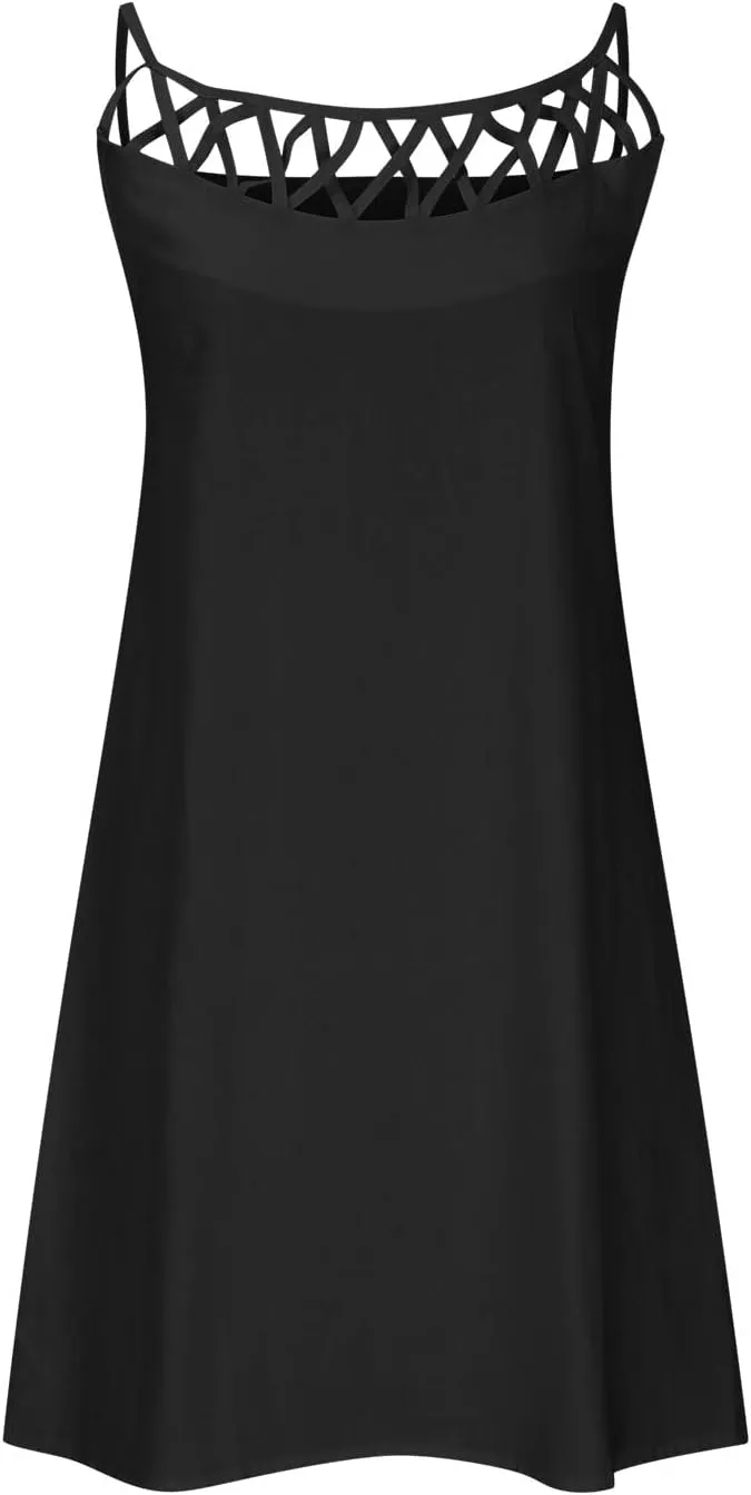 Summer Dresses for Women 2025 Casual Trendy Hollow Out Halter Neck A-line Sundress Beach Vacation Outfits Midi Dress
