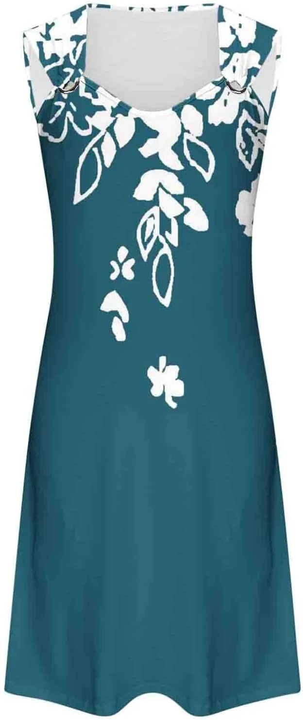 Summer Dresses for Women Sun Dresses for Women 2024 Casual Floral Print Mini Dress Metal Button V Neck Tank Dress