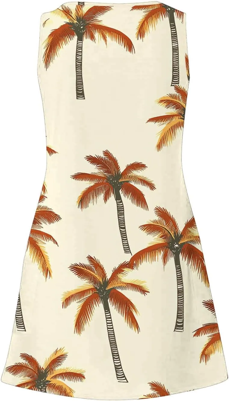Summer Dresses for Women's Casual Beach Boho Dress Sleeveless Crewneck Tank Dress Loose Short Sundresses with Pockets