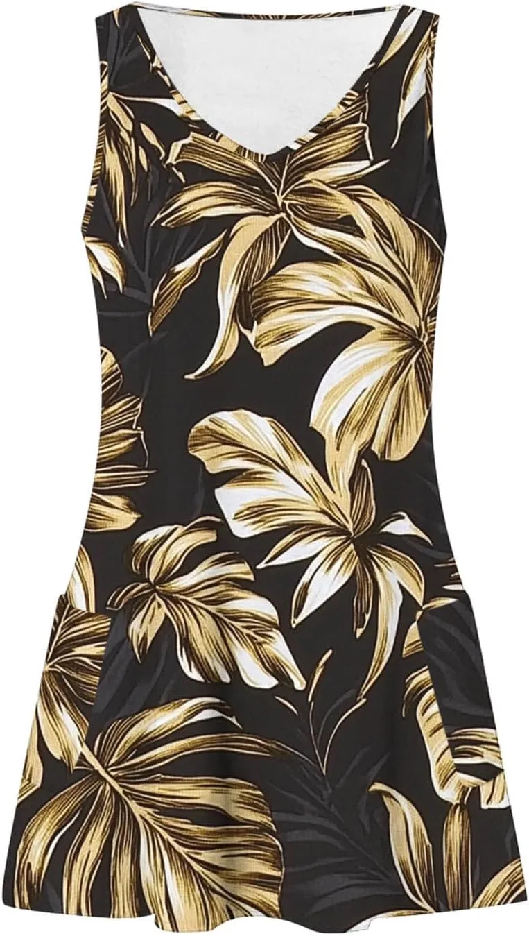 Summer Dresses for Women's Casual Beach Boho Dress Sleeveless Crewneck Tank Dress Loose Short Sundresses with Pockets