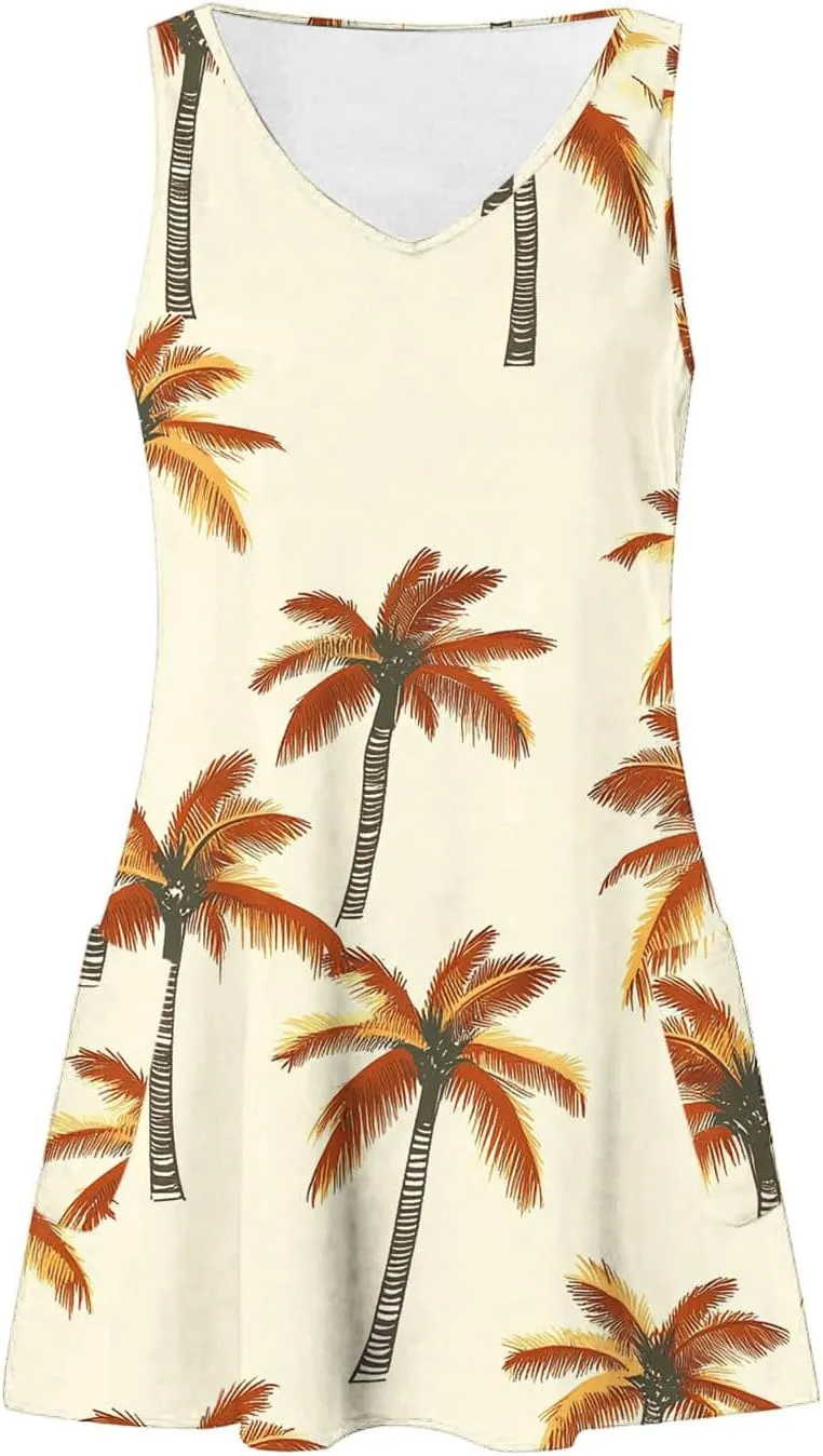 Summer Dresses for Women's Casual Beach Boho Dress Sleeveless Crewneck Tank Dress Loose Short Sundresses with Pockets