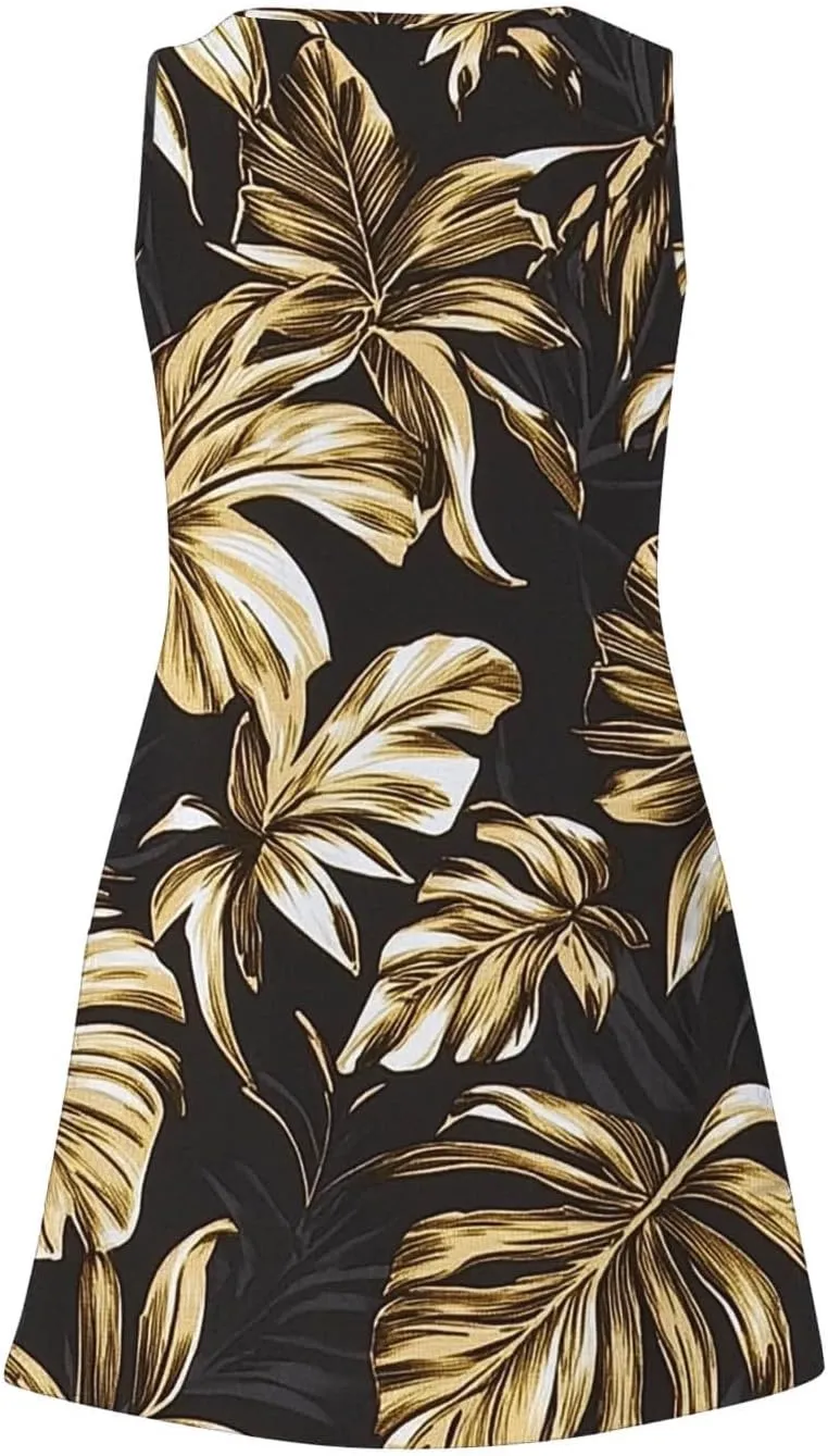 Summer Dresses for Women's Casual Beach Boho Dress Sleeveless Crewneck Tank Dress Loose Short Sundresses with Pockets