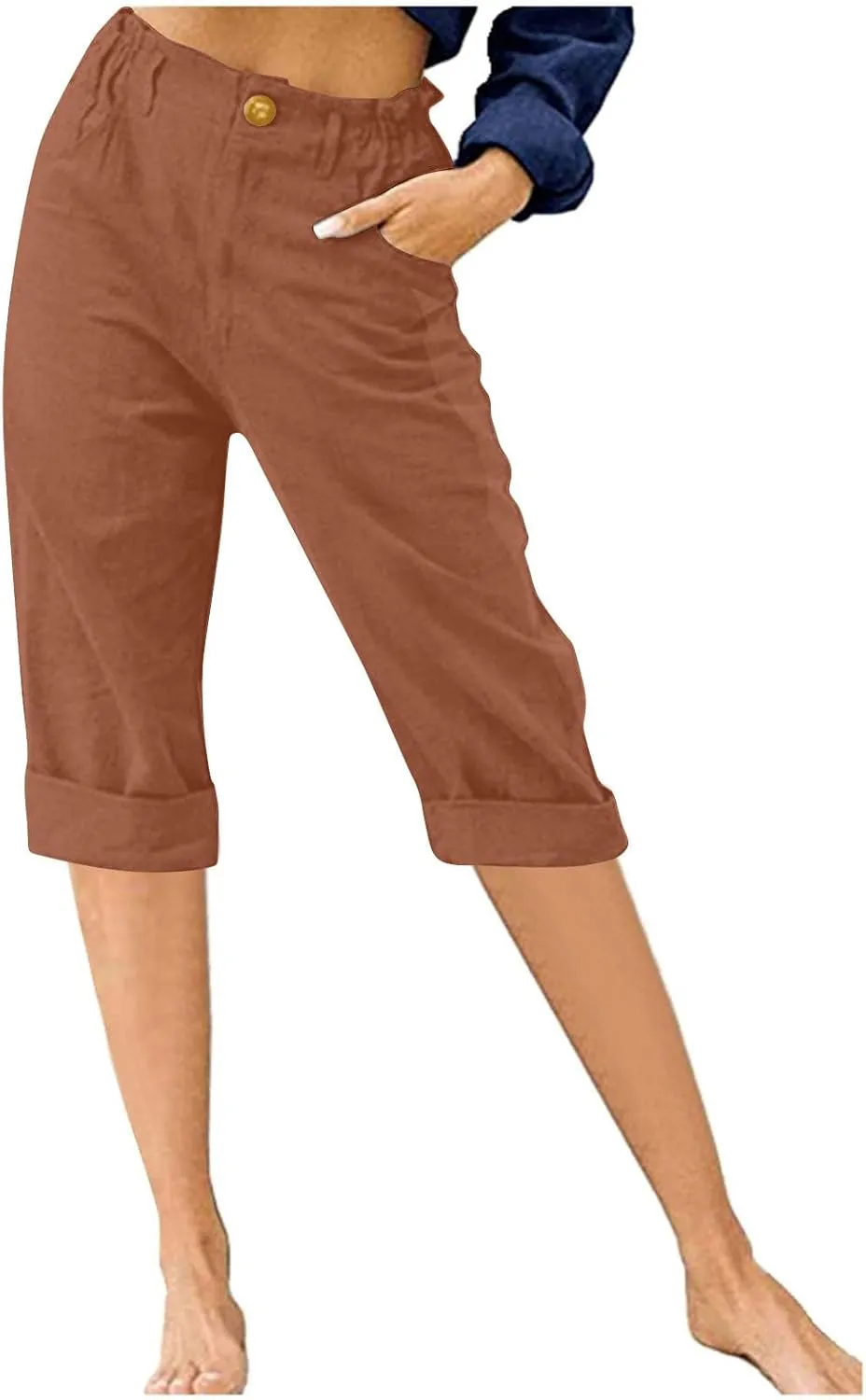 Summer Knee Length Pants for Women Vacation Cropped Trouser Beach Casual Capri Pants Trendy Beachwear Capris Clothes