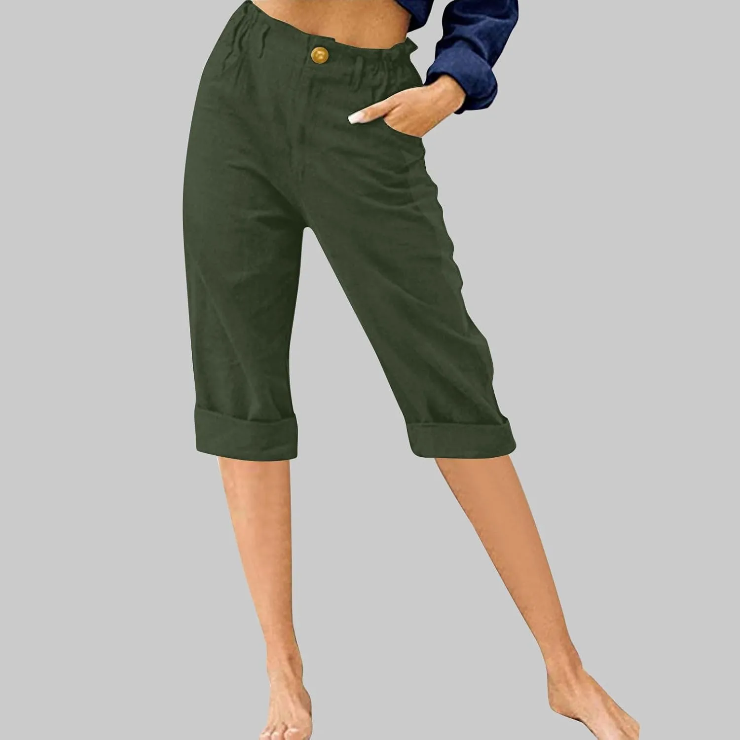 Summer Knee Length Pants for Women Vacation Cropped Trouser Beach Casual Capri Pants Trendy Beachwear Capris Clothes