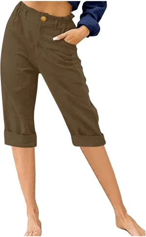 Summer Knee Length Pants for Women Vacation Cropped Trouser Beach Casual Capri Pants Trendy Beachwear Capris Clothes