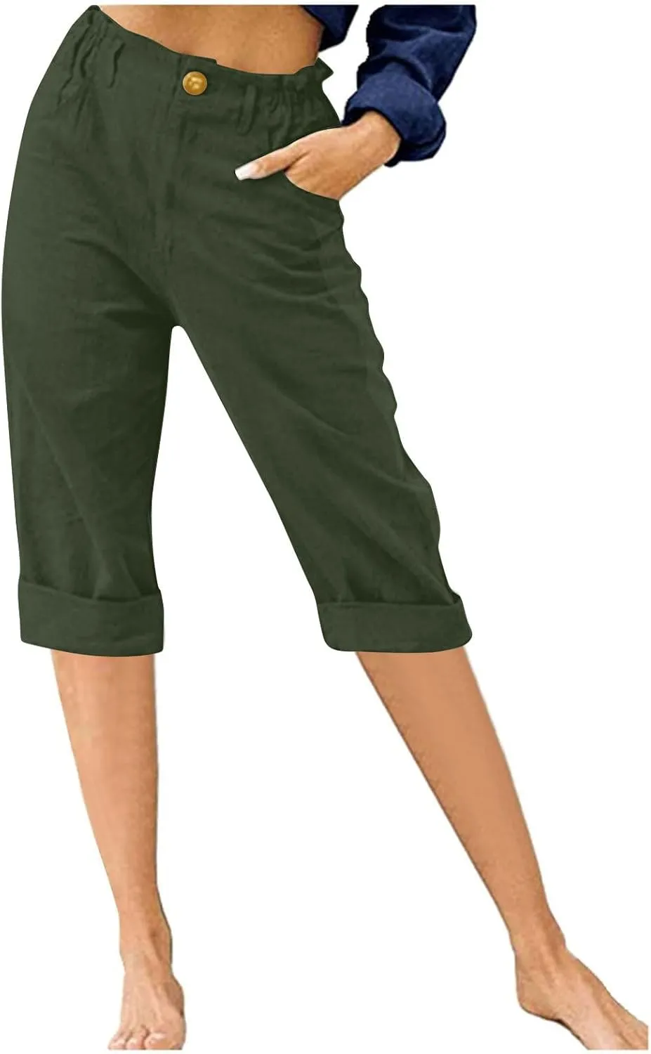 Summer Knee Length Pants for Women Vacation Cropped Trouser Beach Casual Capri Pants Trendy Beachwear Capris Clothes