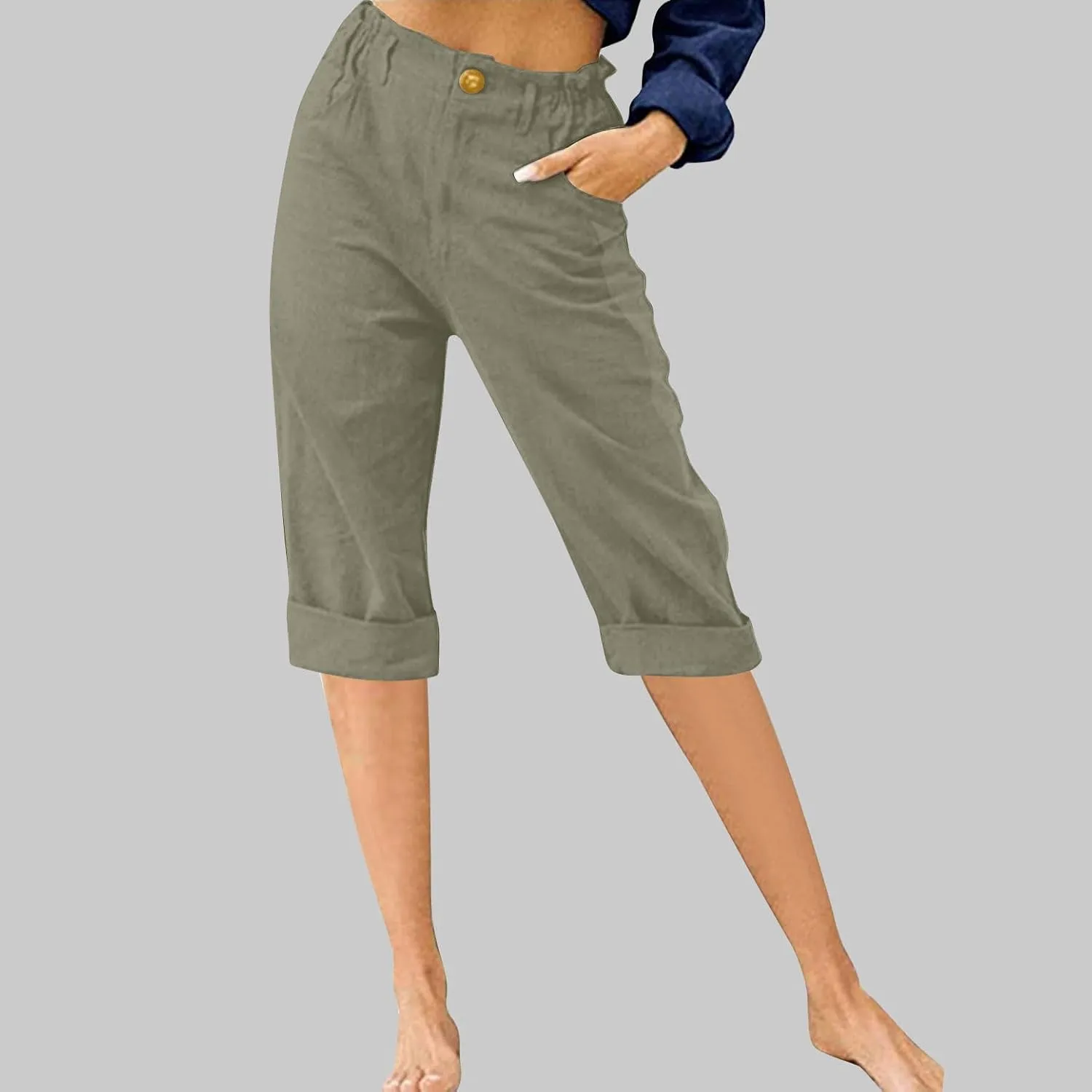 Summer Knee Length Pants for Women Vacation Cropped Trouser Beach Casual Capri Pants Trendy Beachwear Capris Clothes