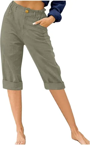 Summer Knee Length Pants for Women Vacation Cropped Trouser Beach Casual Capri Pants Trendy Beachwear Capris Clothes