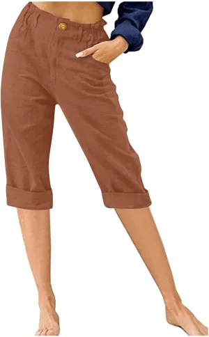 Summer Knee Length Pants for Women Vacation Cropped Trouser Beach Casual Capri Pants Trendy Beachwear Capris Clothes