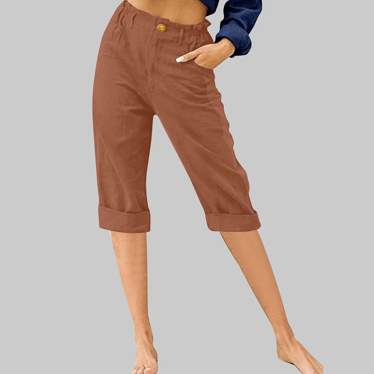 Summer Knee Length Pants for Women Vacation Cropped Trouser Beach Casual Capri Pants Trendy Beachwear Capris Clothes