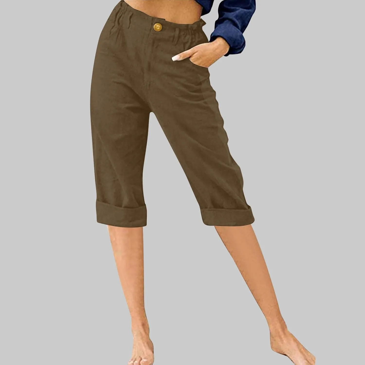 Summer Knee Length Pants for Women Vacation Cropped Trouser Beach Casual Capri Pants Trendy Beachwear Capris Clothes