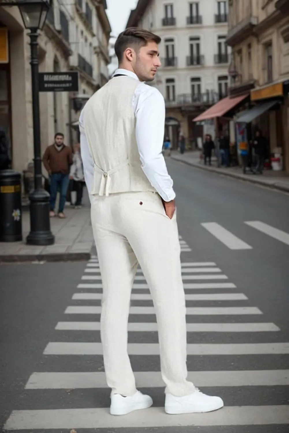 Summer Linen Men's Suit Slim Fit 2 Piece Set Vest Pants Men Suit Casual Breathable for Wedding Groom Prom Party Formal