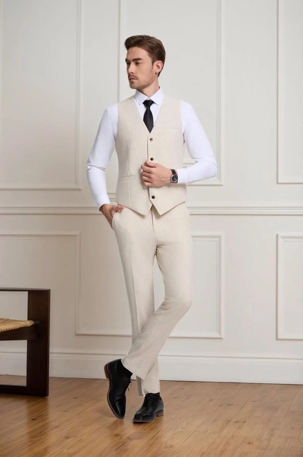 Summer Linen Men's Suit Slim Fit 2 Piece Set Vest Pants Men Suit Casual Breathable for Wedding Groom Prom Party Formal