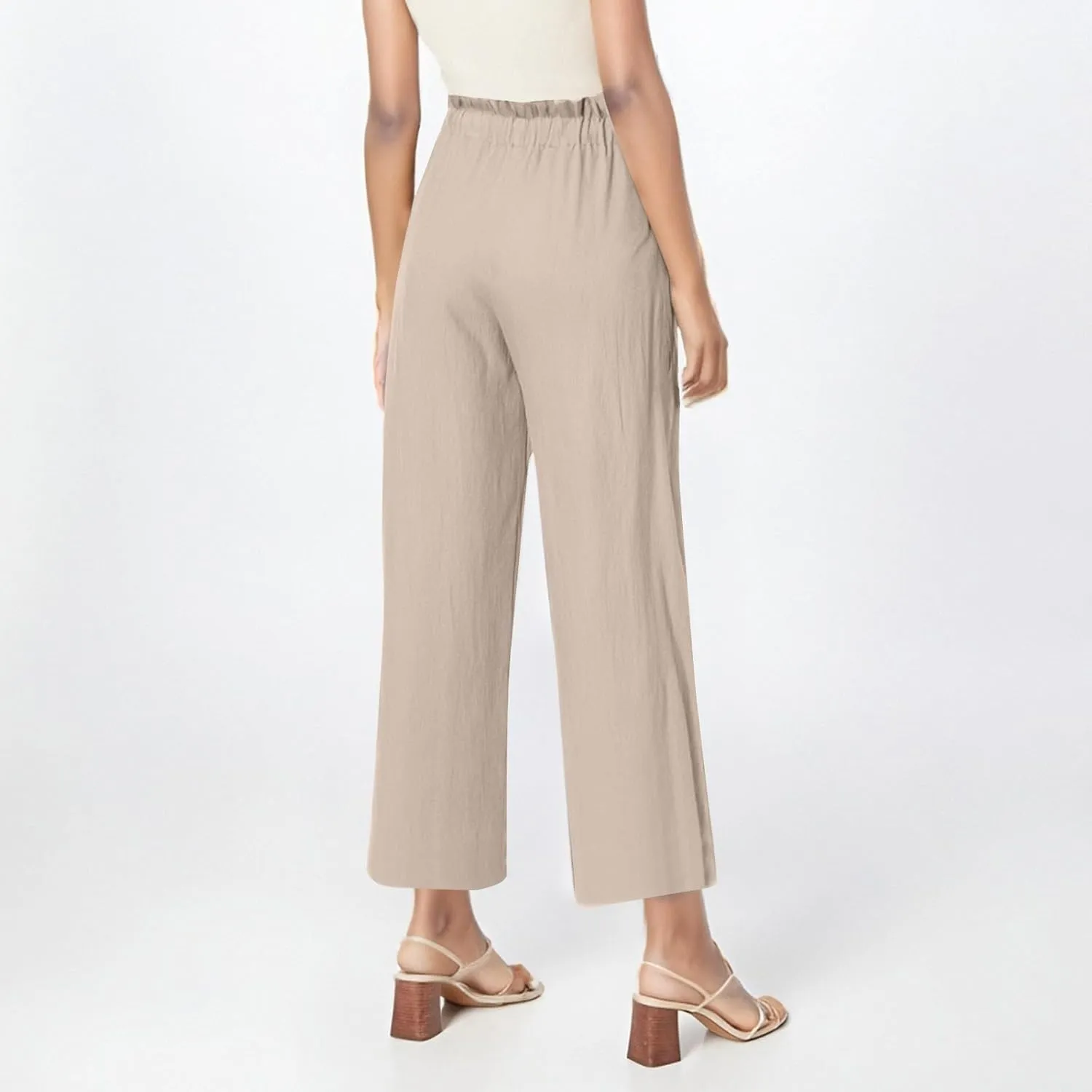 Summer Linen Pants for Women 2025 High Waist Elastic Straight Leg Palazzo Pant Lightweight Flowy Beach Trousers