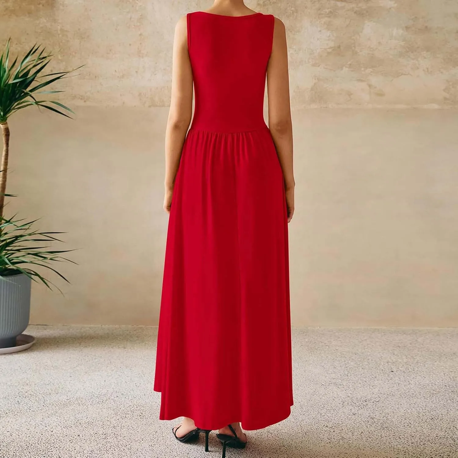 Summer Maxi Dresses for Women 2025 Sleeveless Formal Ruched High Waisted Long Sundress Flowy Beach Tank Dress Clothes