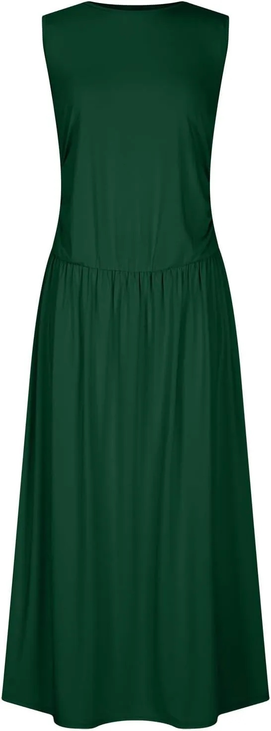 Summer Maxi Dresses for Women 2025 Sleeveless Formal Ruched High Waisted Long Sundress Flowy Beach Tank Dress Clothes