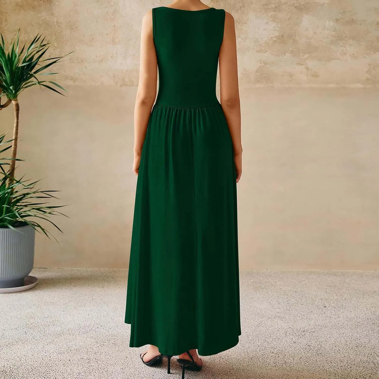Summer Maxi Dresses for Women 2025 Sleeveless Formal Ruched High Waisted Long Sundress Flowy Beach Tank Dress Clothes