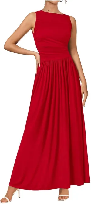 Summer Maxi Dresses for Women 2025 Sleeveless Formal Ruched High Waisted Long Sundress Flowy Beach Tank Dress Clothes
