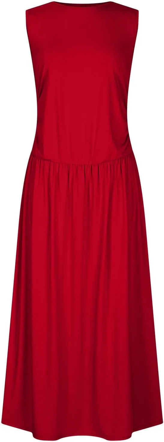 Summer Maxi Dresses for Women 2025 Sleeveless Formal Ruched High Waisted Long Sundress Flowy Beach Tank Dress Clothes