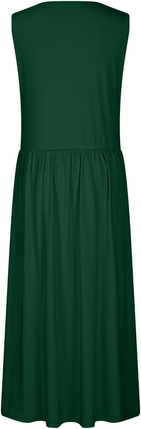 Summer Maxi Dresses for Women 2025 Sleeveless Formal Ruched High Waisted Long Sundress Flowy Beach Tank Dress Clothes