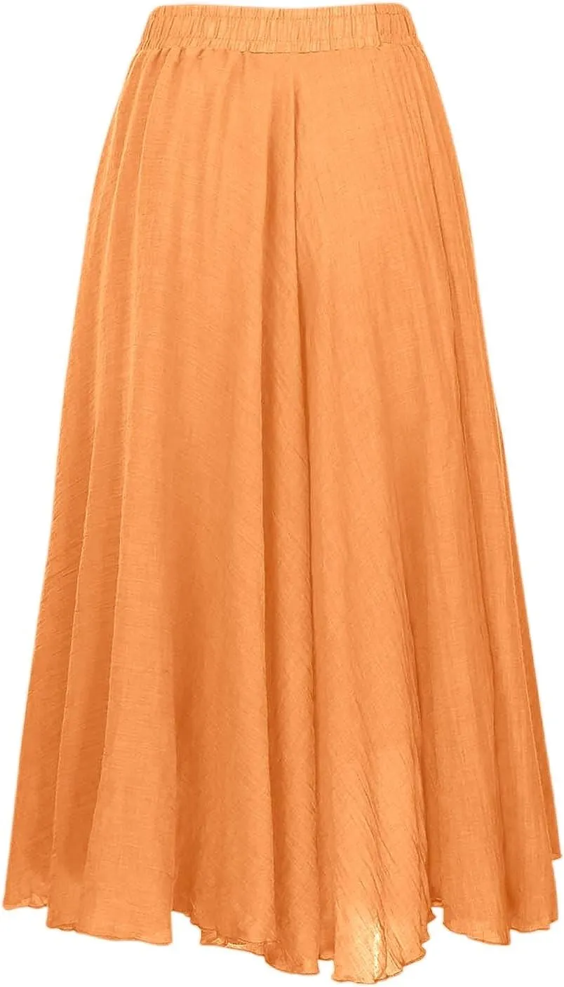 Summer Skirts for Women 2025 Vacation Solid Color Beach Elastic High Waist Ruffle A-Line Flowy Long Maxi Skirts