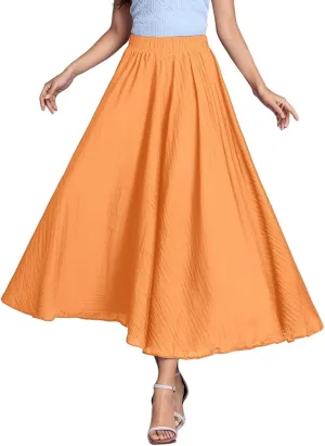 Summer Skirts for Women 2025 Vacation Solid Color Beach Elastic High Waist Ruffle A-Line Flowy Long Maxi Skirts