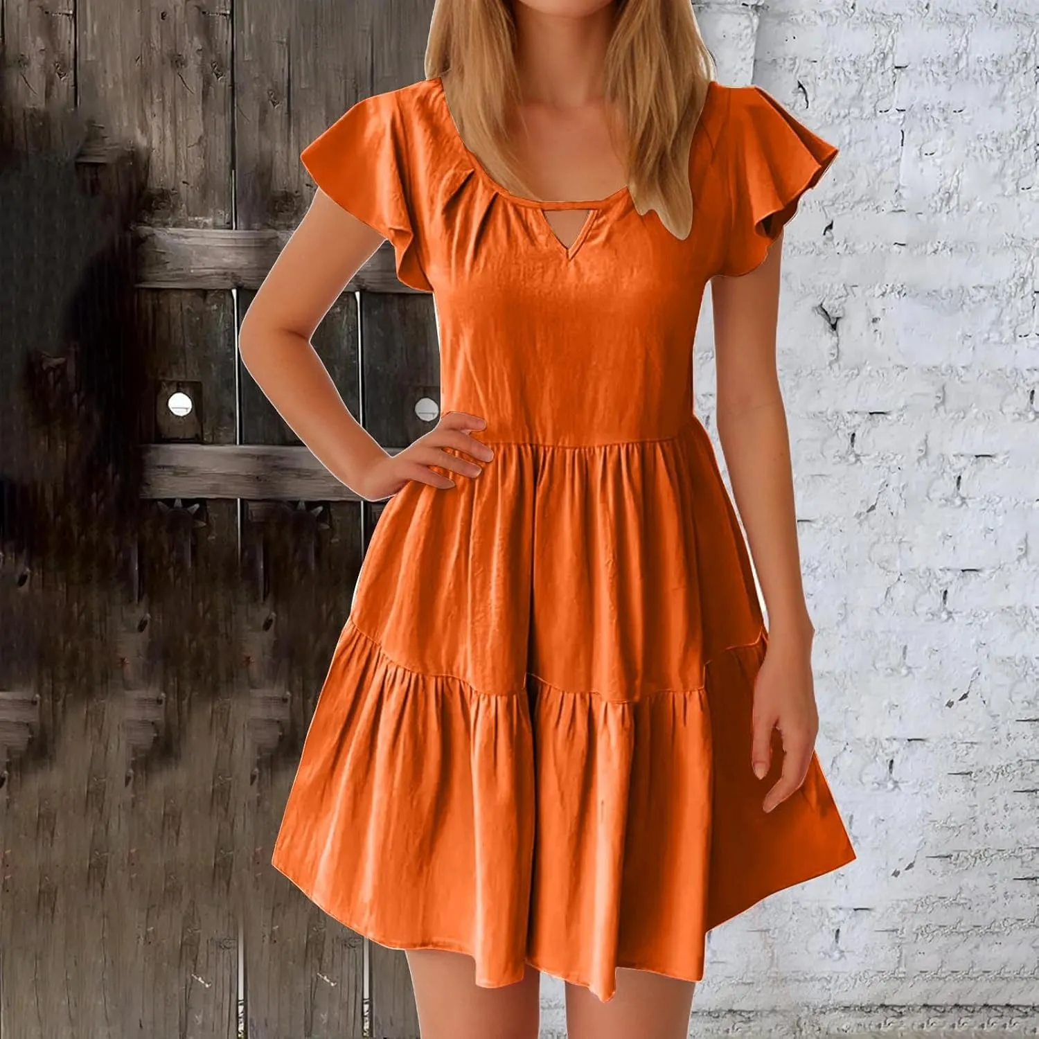 Sundresses for Women 2024 Trendy Ruffle Cap Sleeve Boho Babydoll Mini Dress Summer Casual Beach Tiered T Shirt Dress