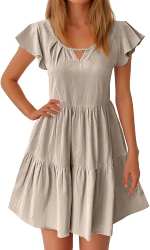 Sundresses for Women 2024 Trendy Ruffle Cap Sleeve Boho Babydoll Mini Dress Summer Casual Beach Tiered T Shirt Dress