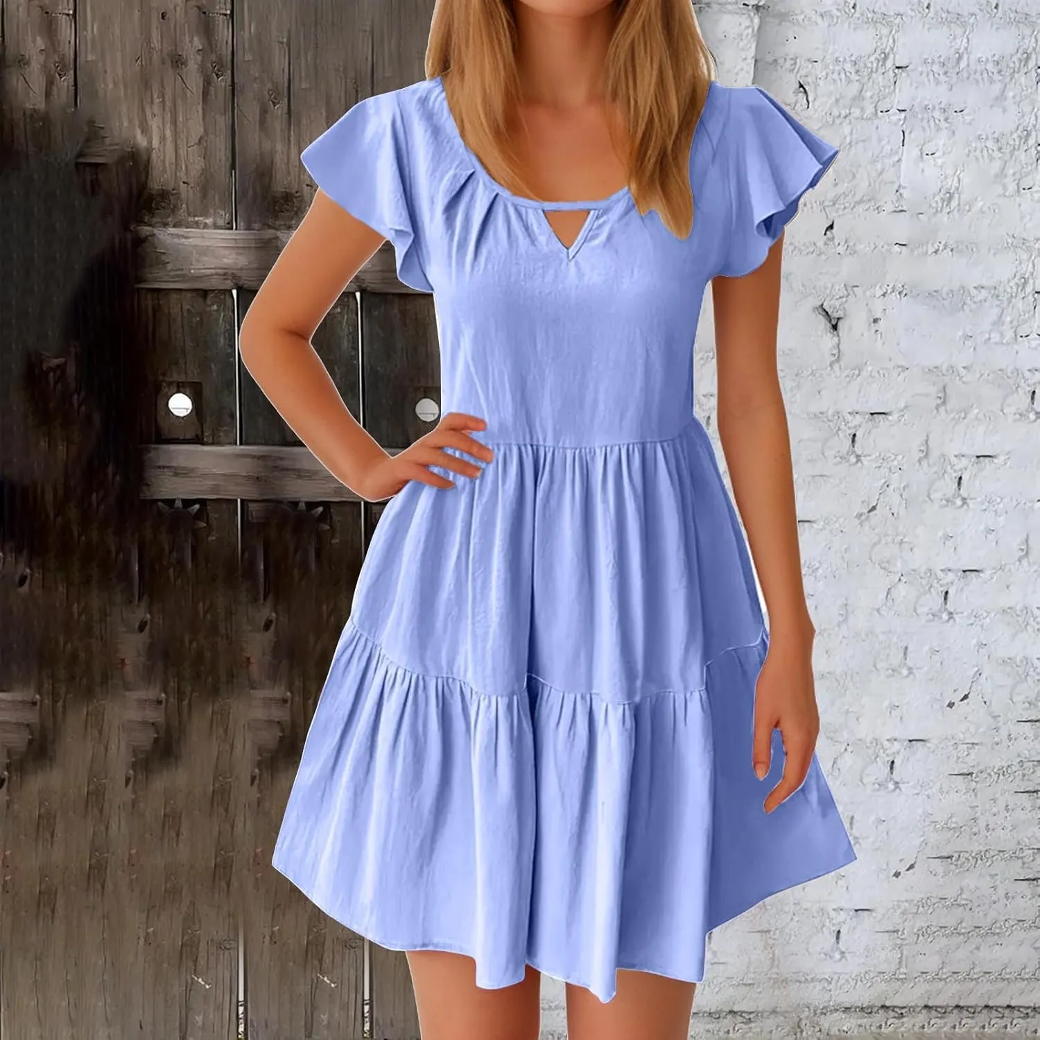 Sundresses for Women 2024 Trendy Ruffle Cap Sleeve Boho Babydoll Mini Dress Summer Casual Beach Tiered T Shirt Dress