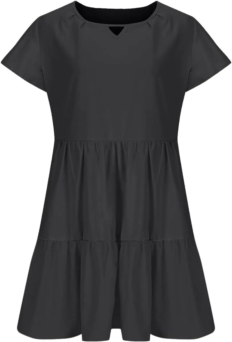 Sundresses for Women 2024 Trendy Ruffle Cap Sleeve Boho Babydoll Mini Dress Summer Casual Beach Tiered T Shirt Dress
