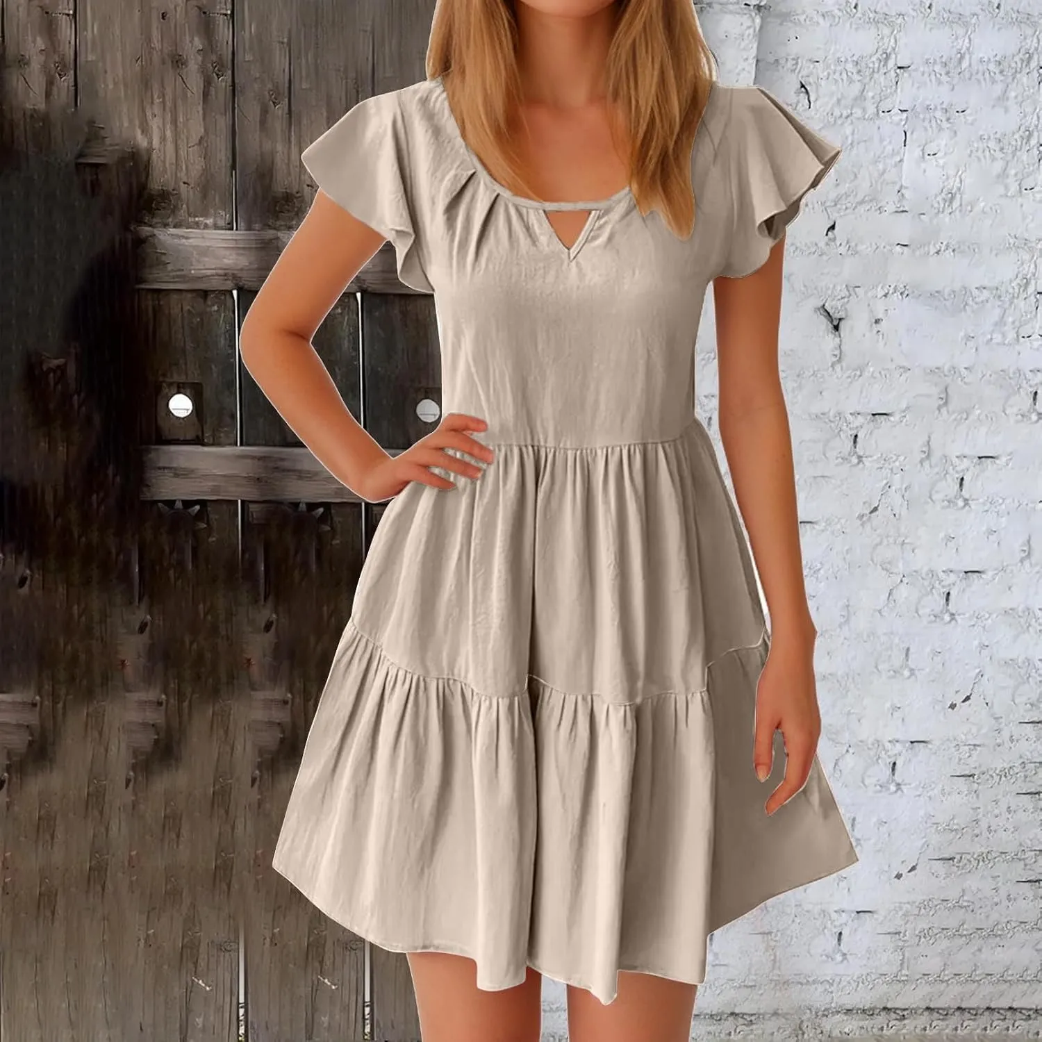 Sundresses for Women 2024 Trendy Ruffle Cap Sleeve Boho Babydoll Mini Dress Summer Casual Beach Tiered T Shirt Dress