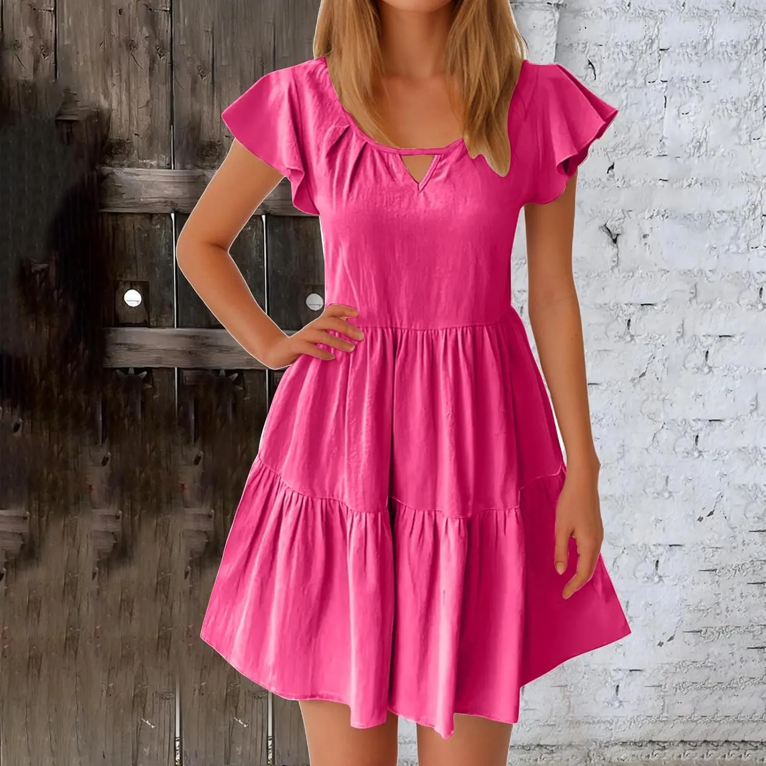 Sundresses for Women 2024 Trendy Ruffle Cap Sleeve Boho Babydoll Mini Dress Summer Casual Beach Tiered T Shirt Dress