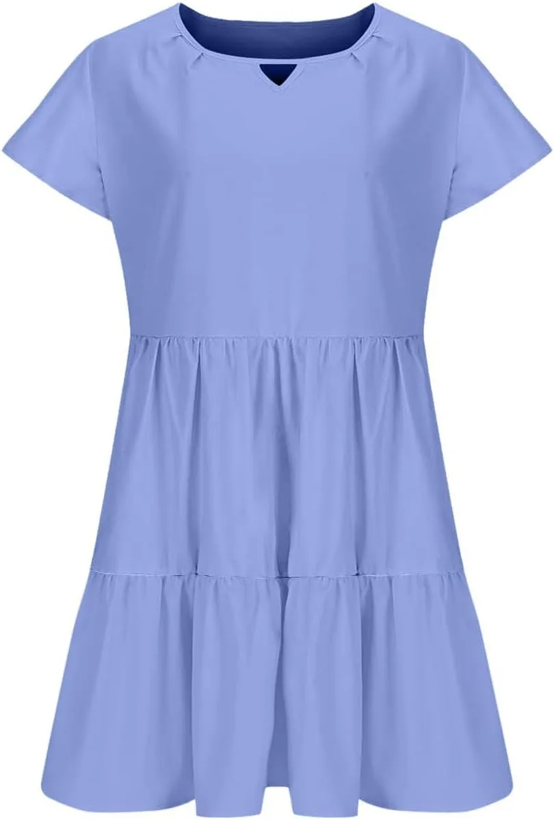 Sundresses for Women 2024 Trendy Ruffle Cap Sleeve Boho Babydoll Mini Dress Summer Casual Beach Tiered T Shirt Dress
