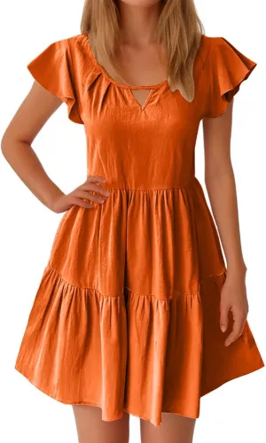 Sundresses for Women 2024 Trendy Ruffle Cap Sleeve Boho Babydoll Mini Dress Summer Casual Beach Tiered T Shirt Dress