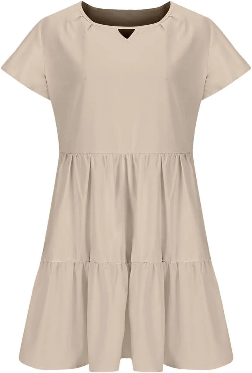 Sundresses for Women 2024 Trendy Ruffle Cap Sleeve Boho Babydoll Mini Dress Summer Casual Beach Tiered T Shirt Dress