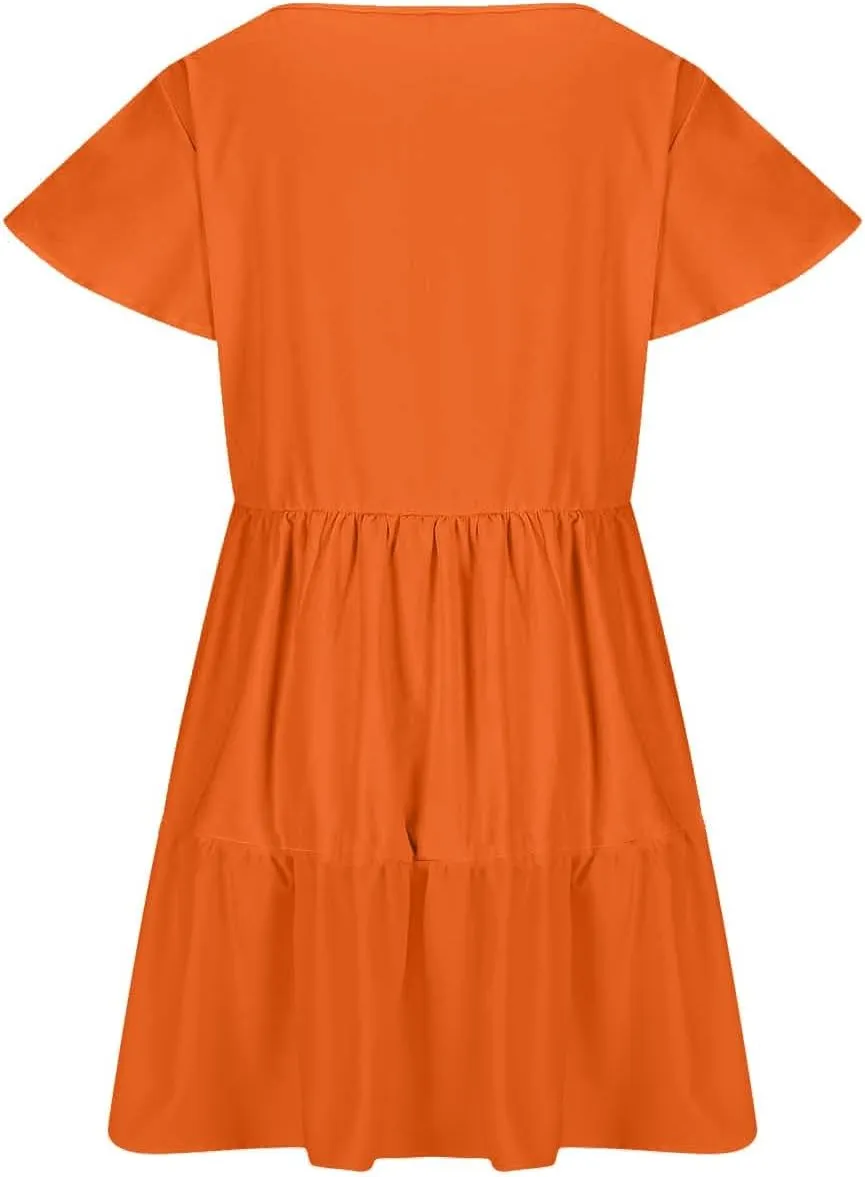 Sundresses for Women 2024 Trendy Ruffle Cap Sleeve Boho Babydoll Mini Dress Summer Casual Beach Tiered T Shirt Dress